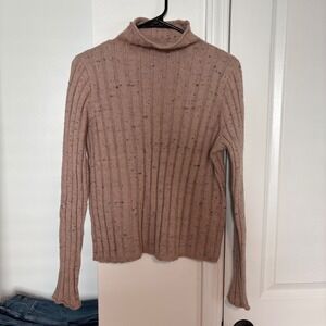 Madewell Womens Ribbed Mock Neck‎ Sweater L Speckled Pink Wool Blend Pullover